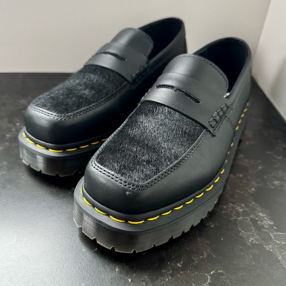 Dr. Martens Penton Bex Pony Hair Platform Loafers Black Square Toe US W7